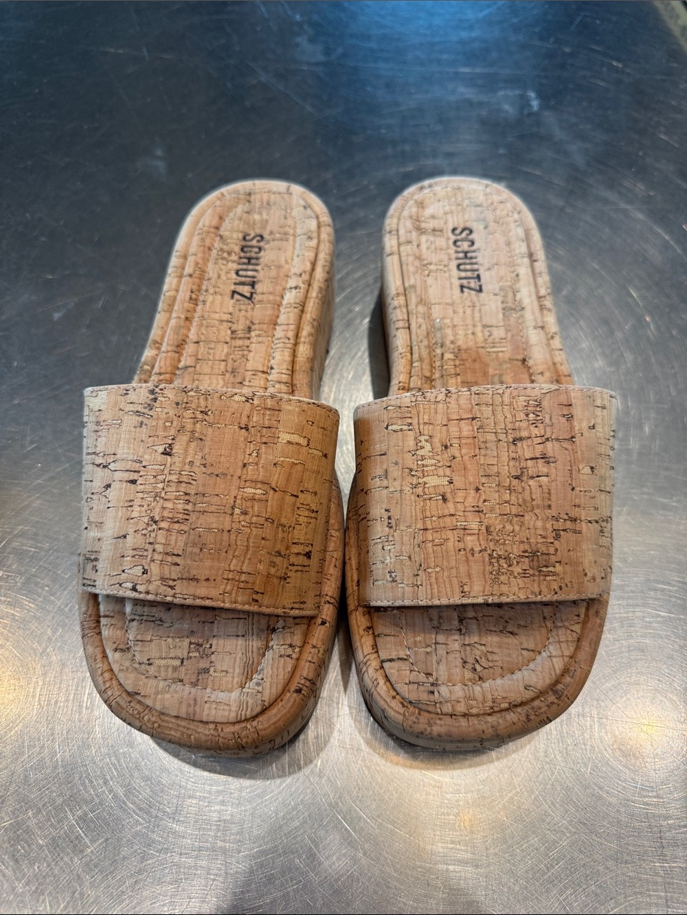 SCHUTZ Cork Slide Sandals - Natural Tan
